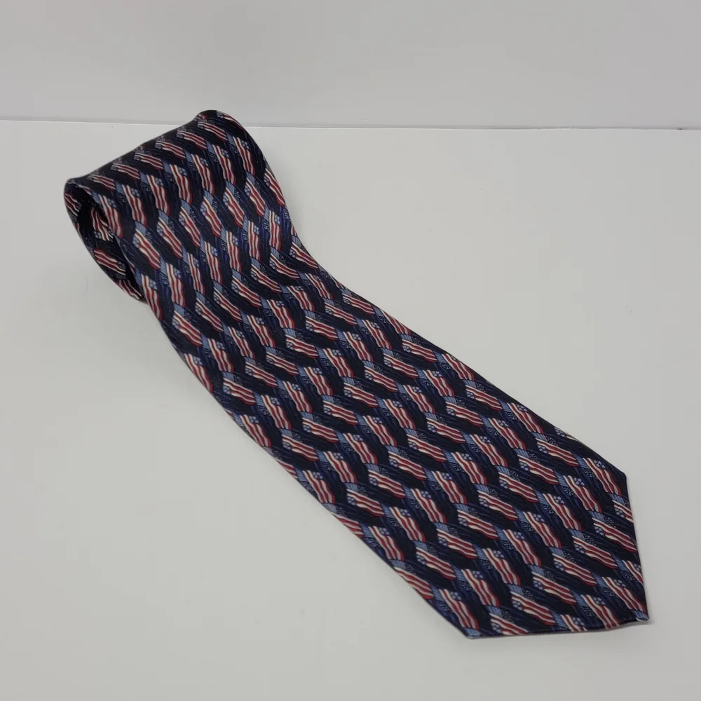 💚 Stonehenge Mens Necktie Tie American Flag Covered Red White Blue Silk 61